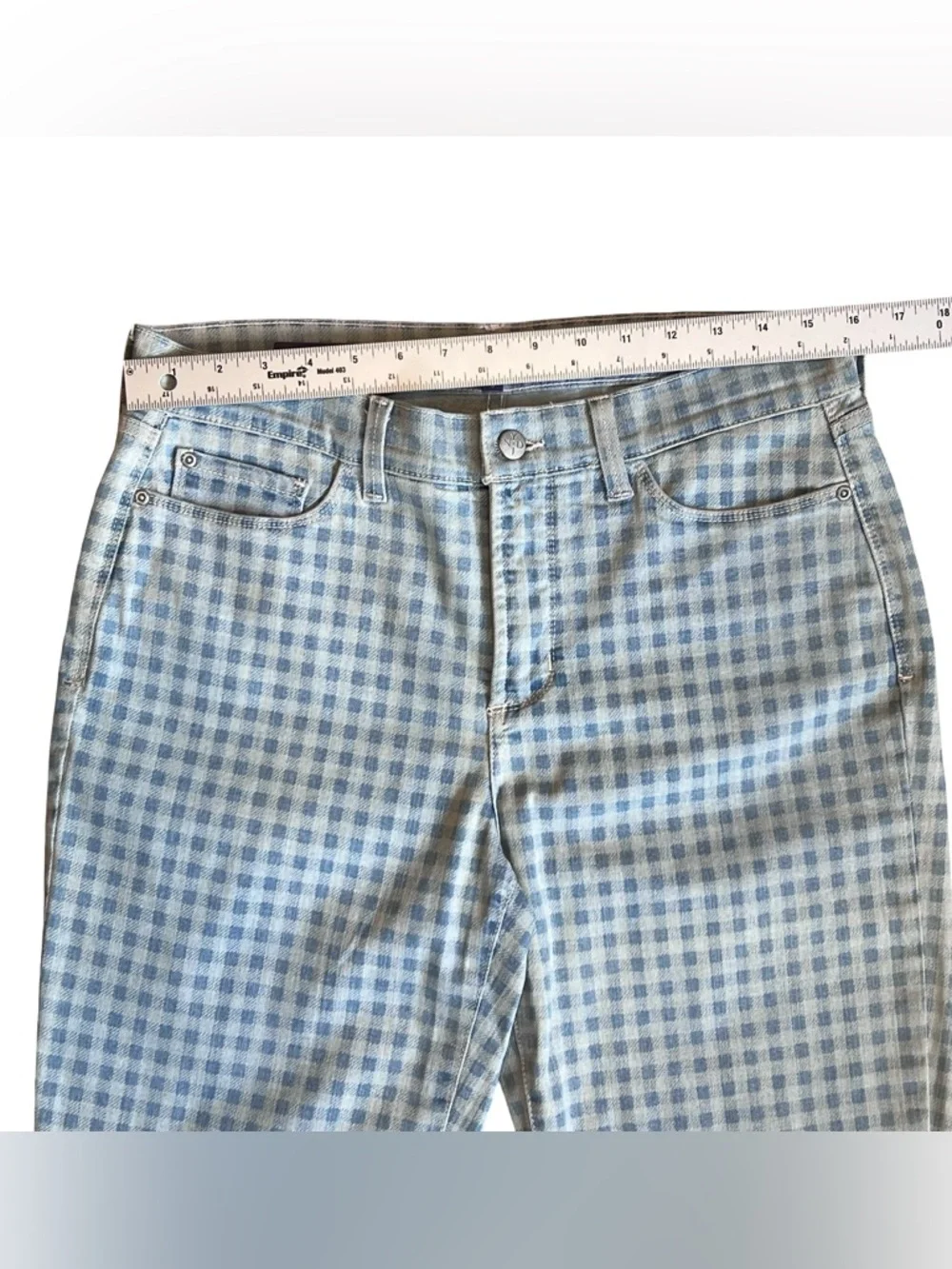 NYDJ Women’s Sz 8 Blue Gingham High Rise Karen Capri Denim Jeans Stretch - Picture 11 of 16